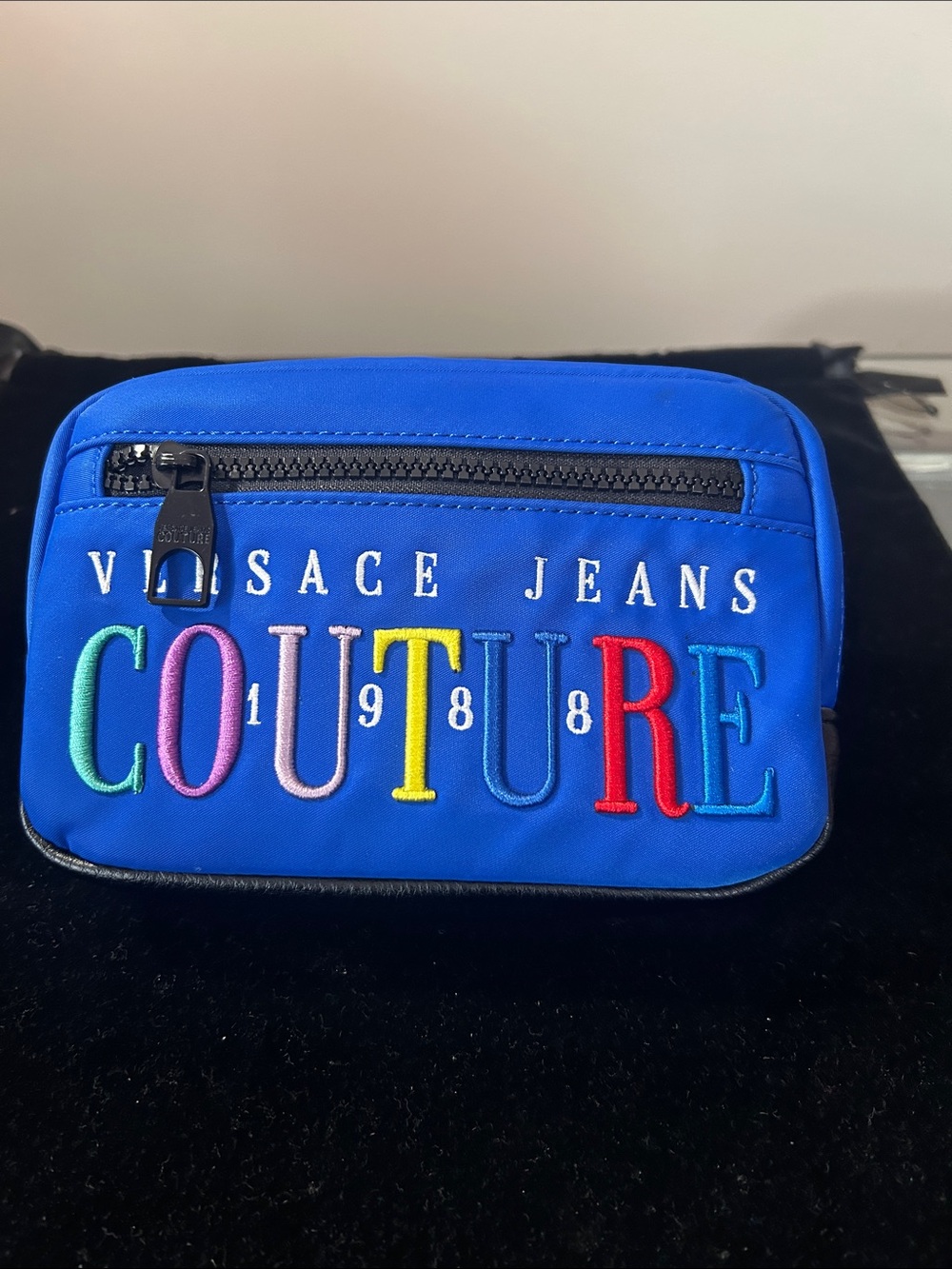Versace Jeans Collection Royal Blue 'COUTURE' Embroidered Belt Bag